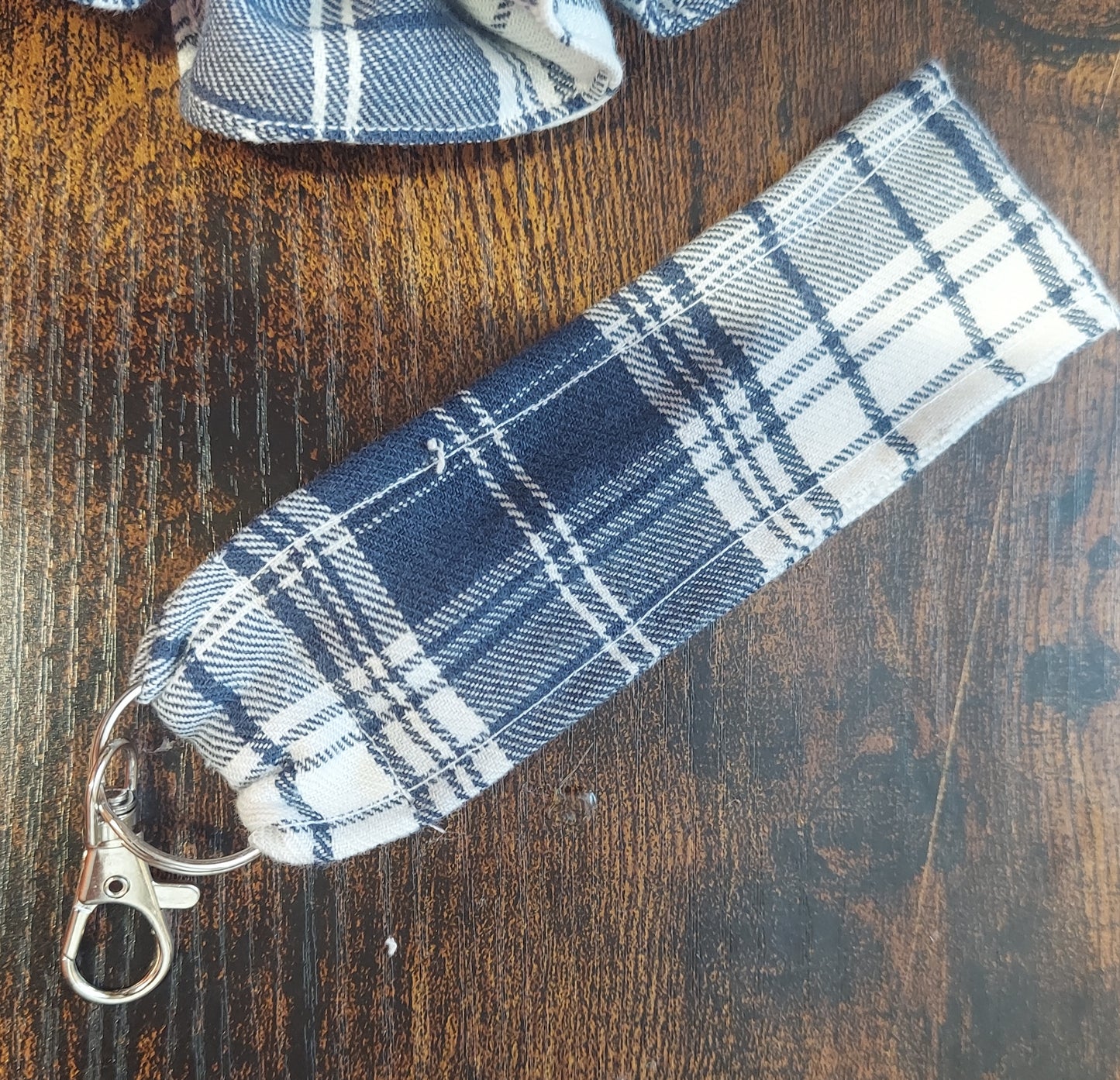 Blue/White Flannel Scrunchie Keychain Set