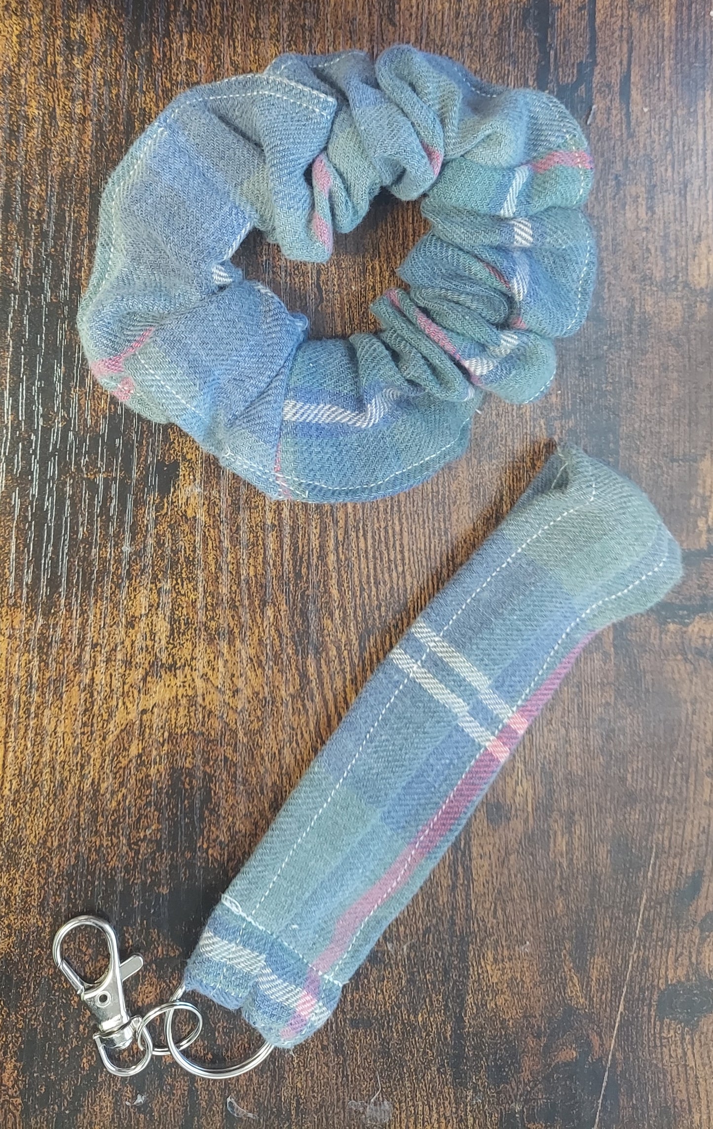 Recycled Upcycled Flannel Scrunchie Wristlet Set