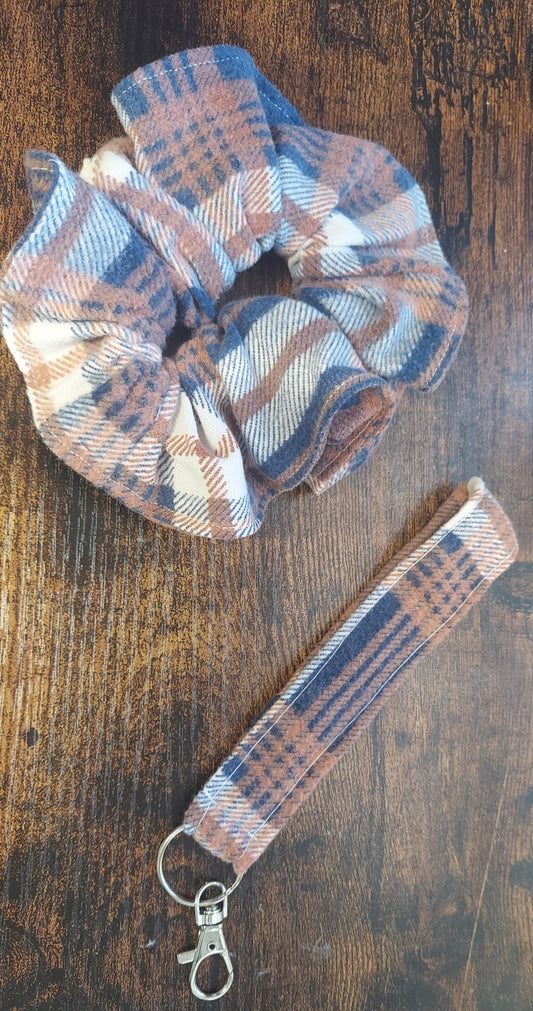 Recycled Upcycled Flannel Scrunchie Wristlet Set